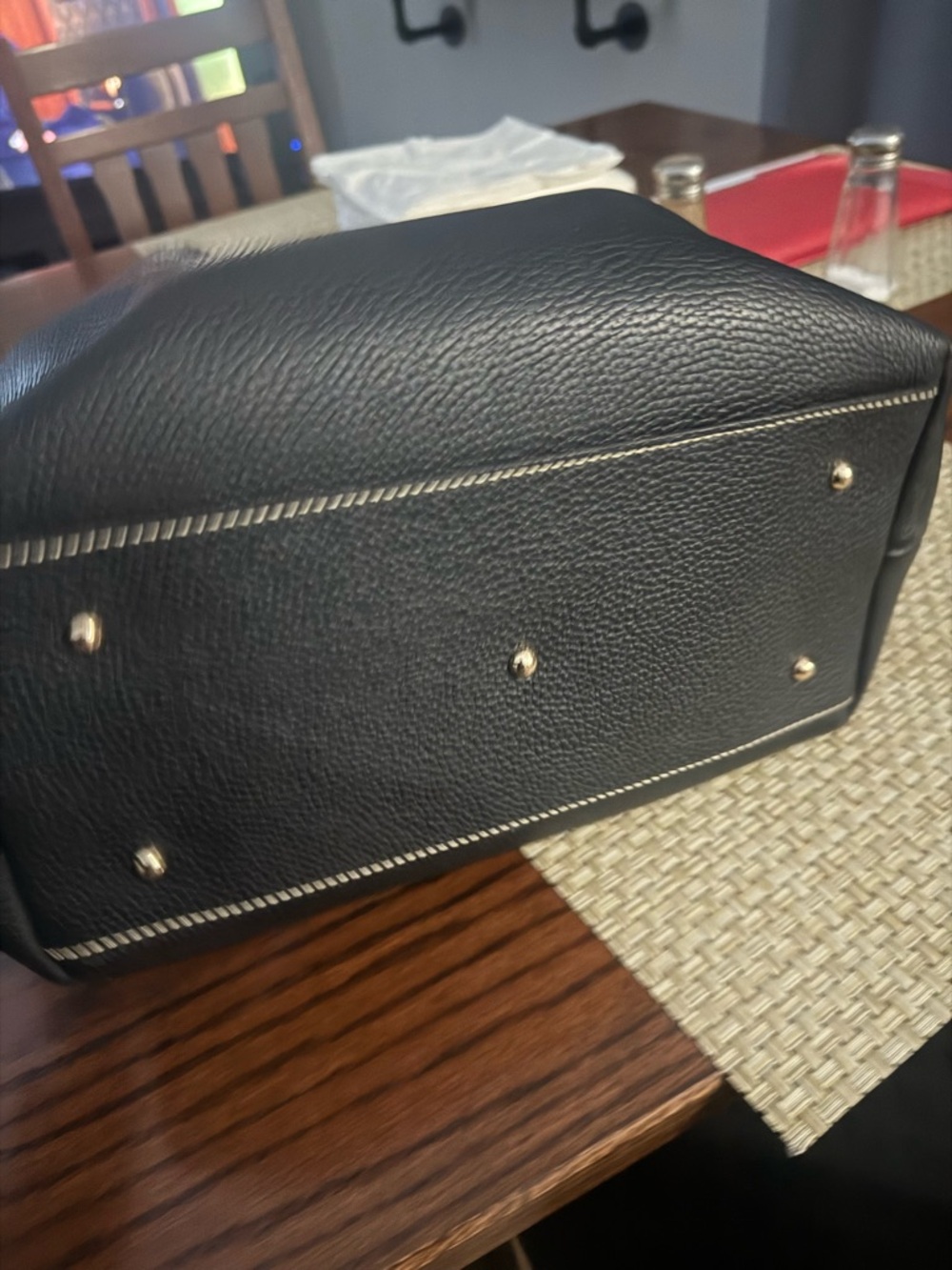 Dooney & Bourke Black Pebbled Leather Tote with Brown Handles - Picture 4 of 4